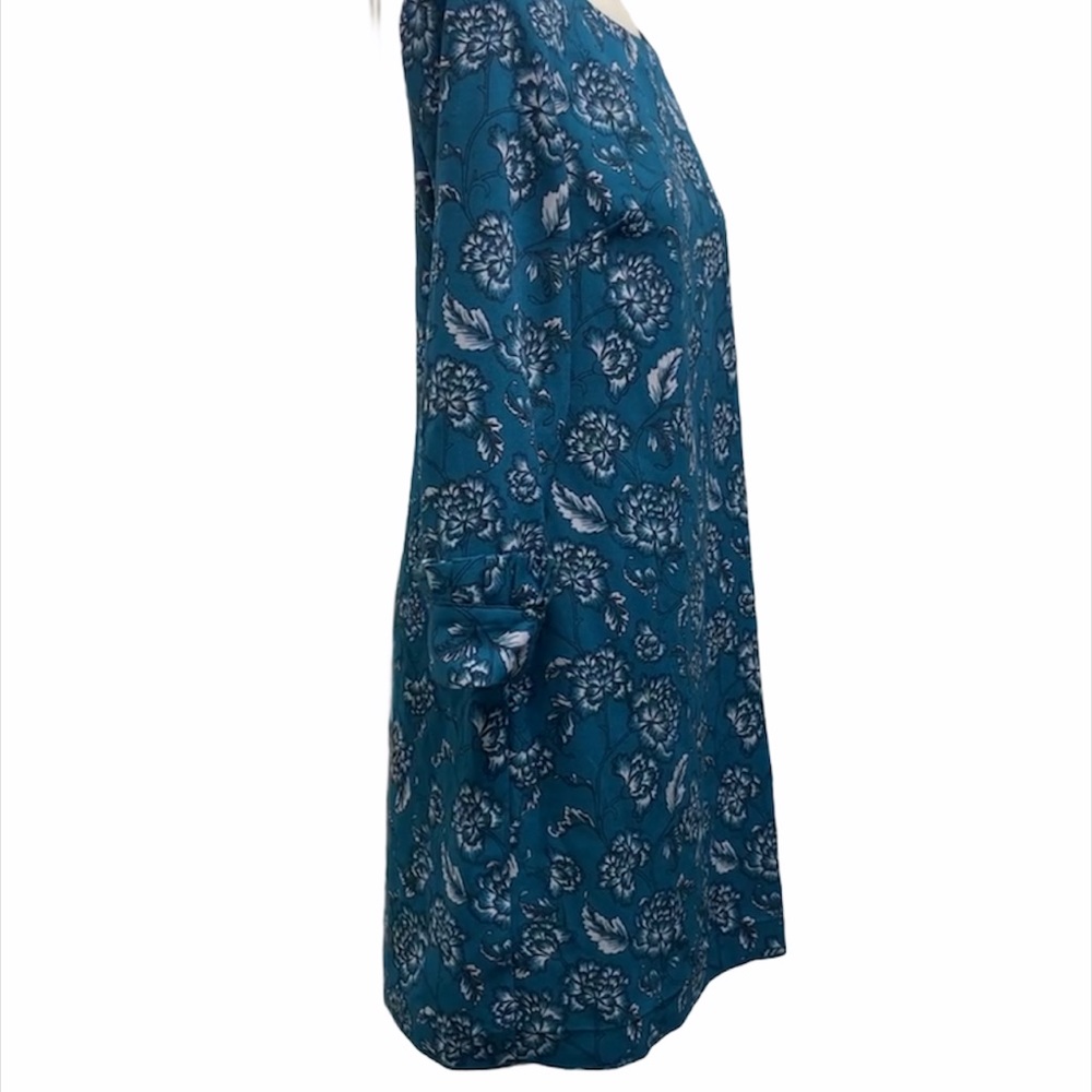 BANANA REPUBLIC Sz 0P Dress Blue Floral 3/4 Victorian Cuff Sleeve Modern - Picture 4 of 8